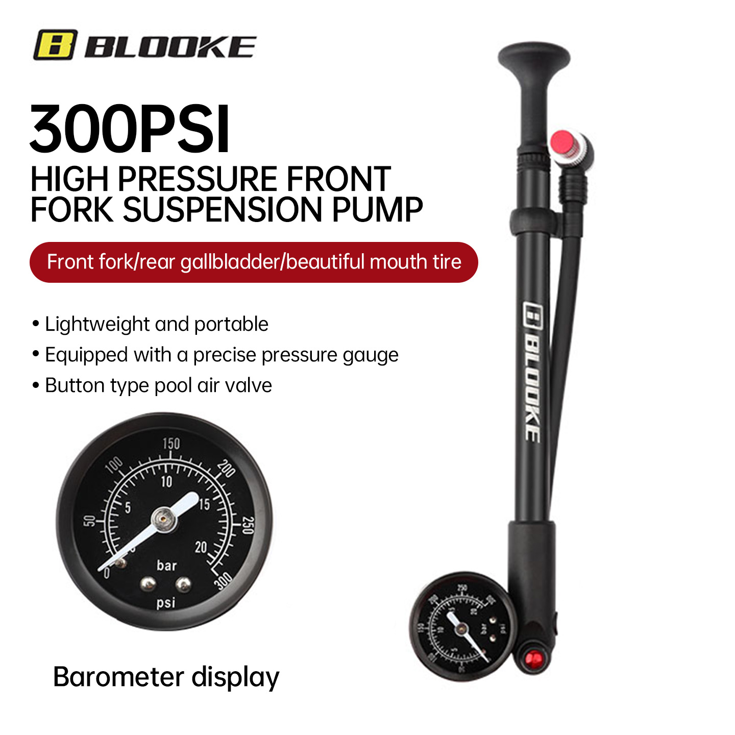 Mtb Fork Air - BLOOKE MTB Hochdruck-Stoßdämpferpumpe Tragbare Luftpumpe für